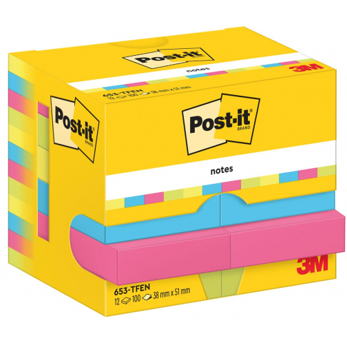 Post-It Notes Vitality, 100 feuilles, ft 38 x 51 mm, paquet de 12 blocs