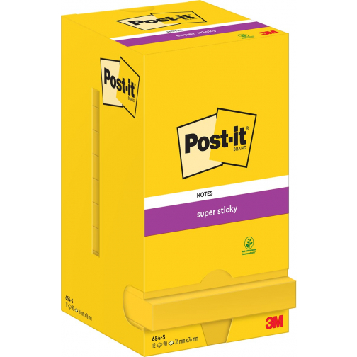 Post-it Super Sticky notes, 90 feuilles, ft 76 x 76 mm, paquet de 12 blocs, jaune néon