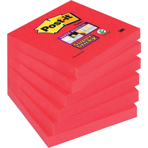 Post-it Super Sticky notes, 90 feuilles, ft 76 x 76 mm, paquet de 6 blocs, rose (tropical pink)