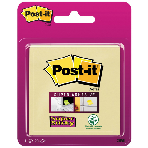 Post-it Super Sticky notes, 90 feuilles, ft 76 x 76 mm, jaune