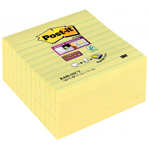 Post-it Super Sticky z-notes, 90 feuilles, ft 101 x 101 mm, ligné jaune