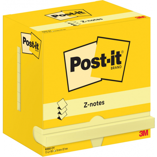 Post-It Z-Notes , 100 feuilles, ft 76 x 127 mm, jaune, paquet de 12 blocs