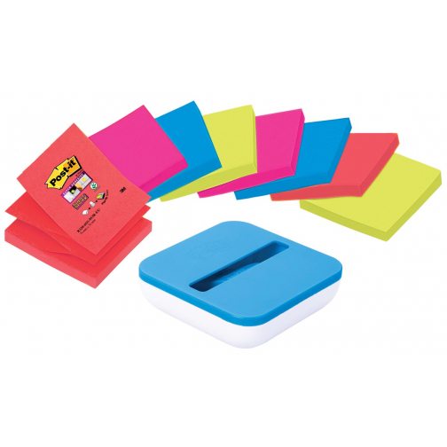 Post-it Super Sticky Z-Notes dévidoir avec 8 blocs 76 x 76 mm couleurs assorties
