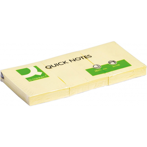 Q-CONNECT Quick Notes, ft 38 x 51 mm, 100 feuilles, paquet de 3 pièces, jaune