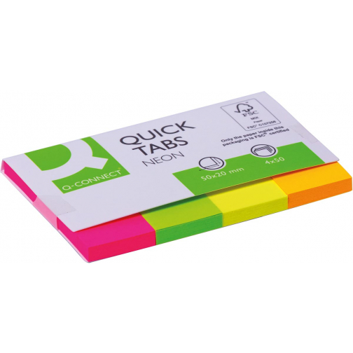 Q-CONNECT Quick Tabs, ft 20 x 50 mm, 4 x 50 onglets, couleurs assorties