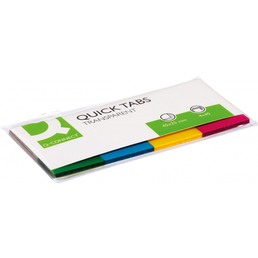 Q-CONNECT Quick Tabs, ft 25 x 45 mm, 4 x 40 onglets, couleurs assorties