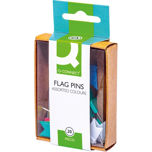 Q-CONNECT épingles drapeaux, couleurs assorties, boîte de 20 pièces