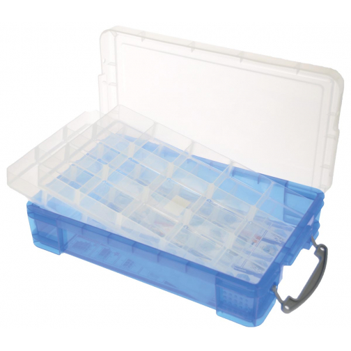 Really Useful Box boîte de rangement 4 litres avec 2 diviseurs, bleu transparent
