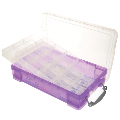 Really Useful Box boîte de rangement 4 litres avec 2 diviseurs, pourpre transparent