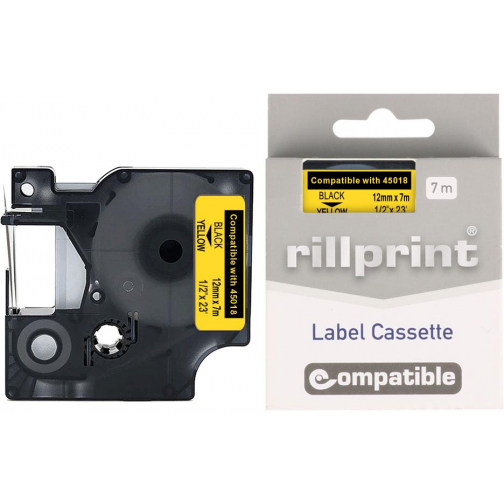 Rillprint ruban D1 compatible pour Dymo 45018, 12 mm, noir sur jaune