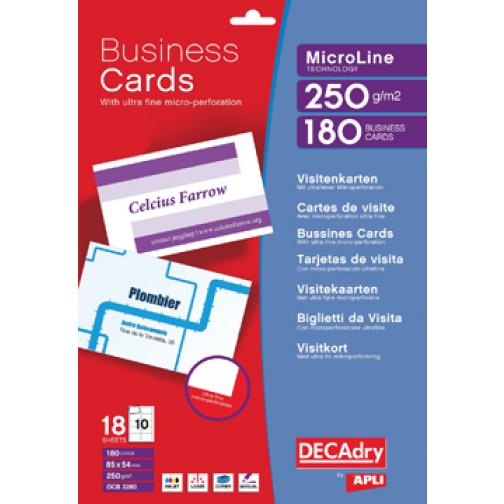Decadry cartes de visite MicroLine ft 85 x 54 mm, 185 g/m², 180 cartes