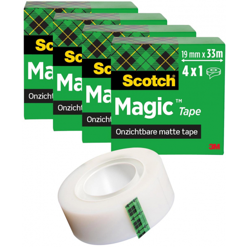 Scotch Magic Tape ruban adhésif ft 19 mm x 33 m, paquet de 4 rouleaux