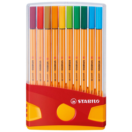 STABILO point 88 fineliner, Colorparade, boîte rouge-orange, 20 pièces en couleurs assorties