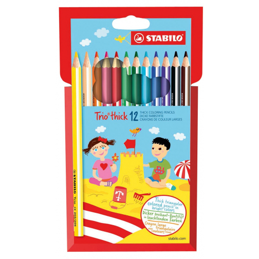 STABILO Trio thick crayon de couleur, étui de 12 pièces en couleurs assorties