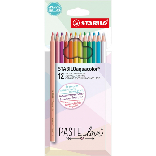 STABILOaquacolor crayon de couleur, pastel, étui de 12 pièces, assorti