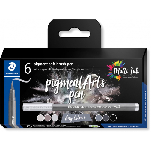 Staedtler Pigment Arts soft brush pen, étui de 6 pièces, échelle de gris