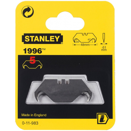 Stanley lames de couteau 1996 sans trous, blister de 5 pièces
