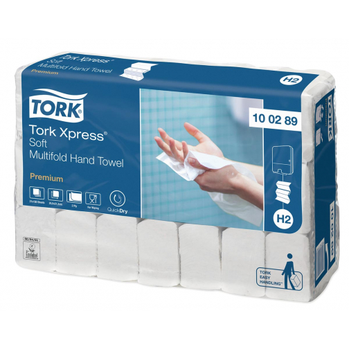 Tork essuie-mains en papier Xpress, Soft, multifold, 2 plis, 150 feuilles, système H2, paquet de 21 pièce