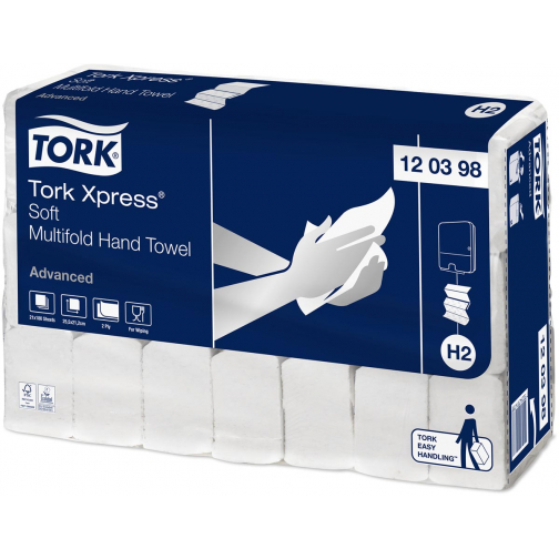 Tork Xpress Advanced essuie-mains 2 plis, système H2, blanc, ft 25,5x21,2 cm, paquet de 21 pièces