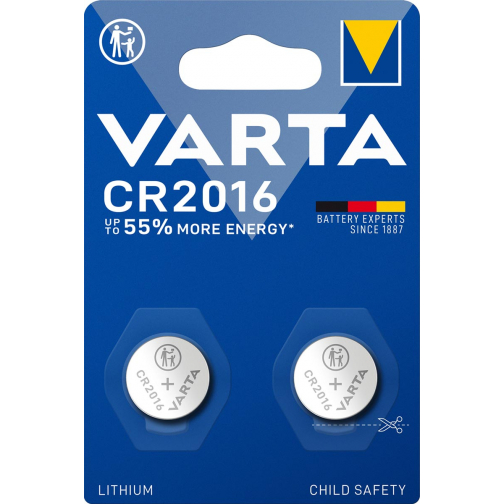 Varta pile bouton Lithium CR2016, blister de 2 pièces