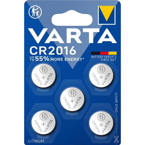 Varta pile bouton Lithium CR2016, blister de 5 pièces
