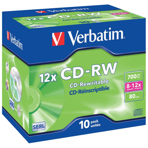 Verbatim CD réinscriptible CD-RW, boîte de 10 pièces, emballées individuellement (Jewel Case)