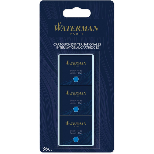 Waterman cartouches d'encre Standard, bleu (Serenity), blister de 36 pièces