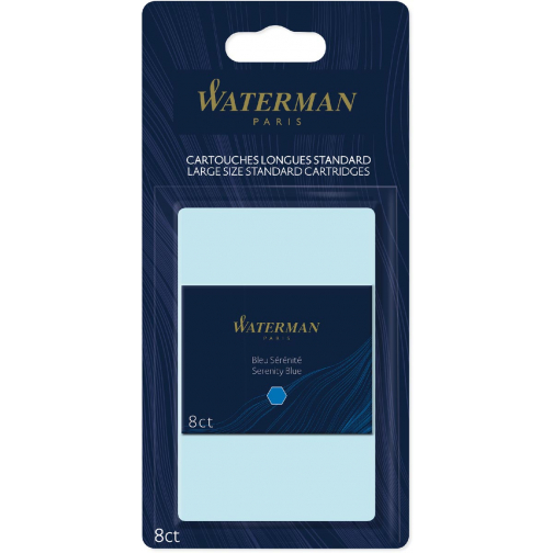 Waterman cartouches d'encre Standard Long, bleu (Serenity), blister de 8 pièces