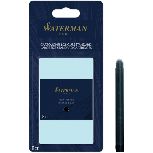 Waterman cartouches d'encre Standard Long, noir (Intense), blister de 8 pièces